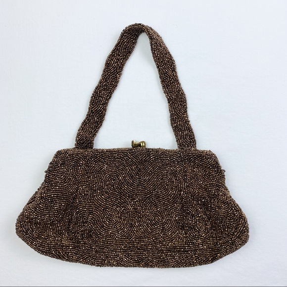Vintage Handbags - Vintage Bronze Beaded Evening Bag
